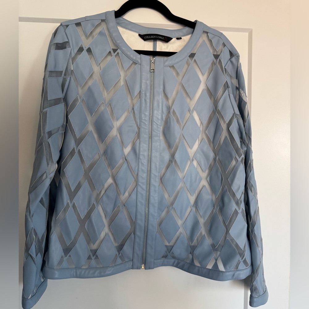 Colleen Lopez Blue Quilted Faux Leather Jacket